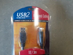 BELKIN Printer Cable USB 2 High-Speed 2.0 Cable 10 FOOT USB A Plug to B Plug - Picture 1 of 9