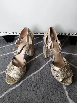 Michael Kors Sandals Women Size 7M Annaliese Metallic Snake Embossed Heel - Image 1 of 4