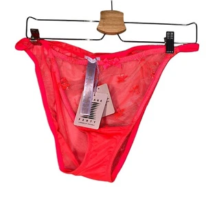 Savage X Fenty Panty Underwear Womens Sz 3X Red Sheer Mesh Floral Beach Swimwear - Picture 1 of 6