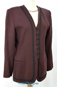 OLEG CASSINI blazer suit JACKET light coat button crepe wool wine SIZE 8 VTG NEW - Picture 1 of 7