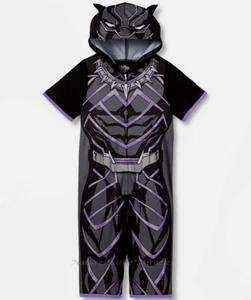 Black Panther Boys One Piece Pajamas Size 4-14 Hoodie Union Suit Costume NEW NWT - Picture 1 of 4