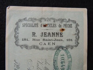 Facture / mandat Articles de pêche R.Jeanne Rue Saint-Jean Caen 1913 - Imagen 1 de 2