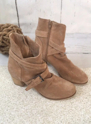 Anthropologie Matisse Harper 棕褐色麂皮绒皮革踝靴女式 8 码短靴 — 第 1/4 张图片