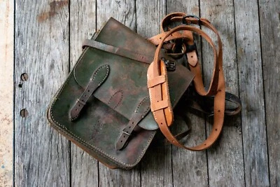 Antiguo bolso mensajero de cuero militar de Estados Unidos para correo/mapa verde reforzado rrl Foto 1 de 4