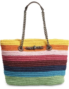 KURT GEIGER LONDON Chelsea Rainbow Raffia Open Top Convertible Straw Tote Bag - Picture 1 of 7