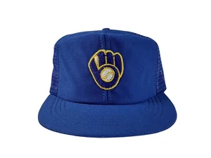 NOS VTG 80er Milwaukee Brewers Plain Logo Snapback blau Mesh Trucker Baseballmütze - Bild 1 von 11