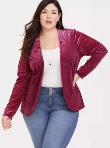 Torrid 2 Velvet Burnout Knit Cardigan Jacket Womens Plus 2X Burgundy Paisley - Picture 1 of 11