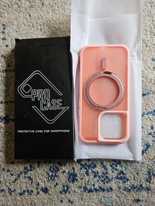 iPhone 14 Pro Case With Stand Ring Translucent Slim Hard Back, Soft Edge In Pink - Photo 1 sur 3