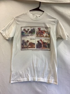 Vintage USPS Dog Stamp Shirt Herren Small weiß Xpres Knits 1984 Grafik T-Shirt 80er - Bild 1 von 9
