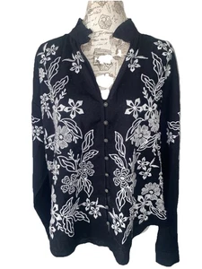 Anthropologie Pilcro Tavi Linen Embroidered Black Floral Boho Women’s Size M NWT - Picture 1 of 10