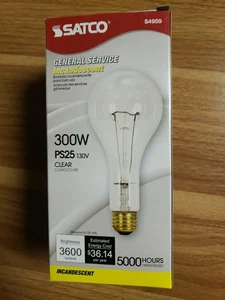 Satco S4959 130V 300 Watt PS25 Medium Base Light Bulb, Clear - Picture 1 of 7