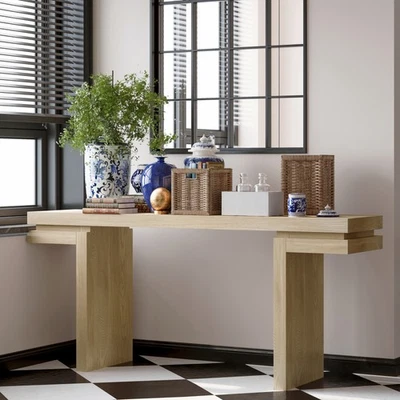 Consola 66" Extra Ancha Madera Real Chapada, Sofá Mesa Minimalista Foto 1 de 4