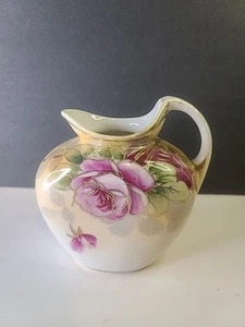Antique Nippon Morimura Creamer Milk Pitcher Pink Rose Gold Beaded Trim 5" Read - Picture 1 of 17