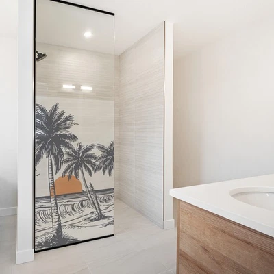 Sichtschutzfolie Milchglasfolie mit Motiv Duschfolie Duschkabine YX001-15 Strand - Bild 1 von 4