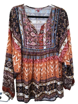 Joe Browns Boho Cotton Tunic Top. Size 16. Embroidered. Beads.Long sleeves Brown - Image 1 of 4
