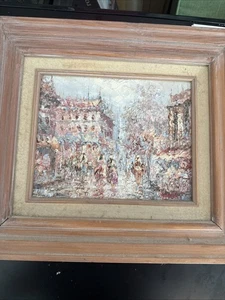 Mid Century Original Ölgemälde Paris Stadtbild Impasto signiert gerahmt - Bild 1 von 5