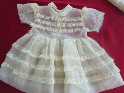 50's Baby Girl Dress Sheer Yellow Nylon, Netting  Underskirt  & Satin Slip Lace - Image 1 of 4