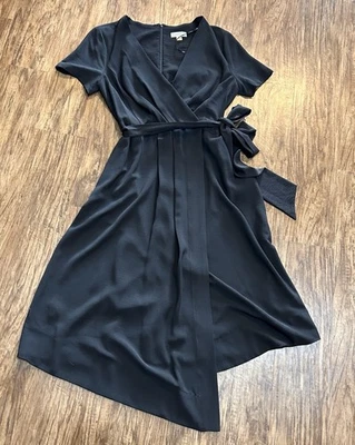 NWT Calvin Klein Midi Dress Women’s 10 Belted Tie Front  Black Party Dress - Image 1 of 4