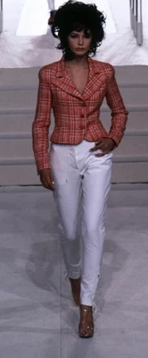 Auth. CHANEL '97 Runway CC Logo Button Beige Cotton Stretch Pants sz38 - Image 1 of 4