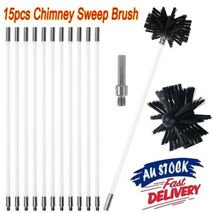 15pcs Chimney Cleaner Fireplace Brush Kit Flue Brush Drill Powered Rotary Sweep - Picture 1 of 12
