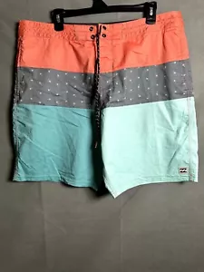 Billabong Mens Surf Board Shorts Size 38 Orange Gray Blue Drawstring & Pocket - Picture 1 of 6