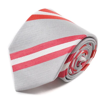 Corbata de seda a rayas Luigi Borrelli Napoli gris plateado y rosa coral nueva con etiquetas Foto 1 de 4
