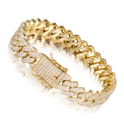 Men's 14K Gold Plated Stainless Steel Iced CZ Out Miami Cuban Link Bracelet 12mm - Image 1 of 4