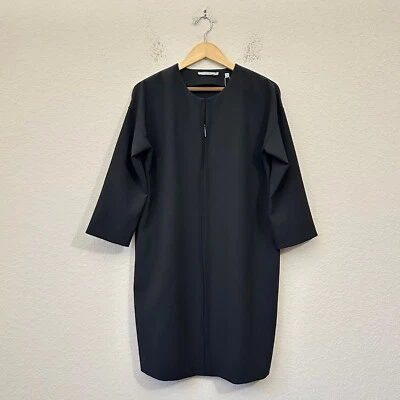 VINCE Front Zip Mini Dress Womens Sz M Black Stretch Shift Minimalist Gothic NWT - Image 1 of 4