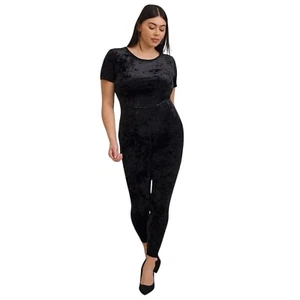 Torrid Full Length Crushed Velvet Short Sleeve Catsuit Black 2 2X - Picture 1 of 10