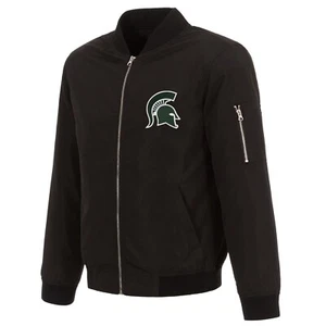 College Michigan State Spartans JH Design Lightweight Nylon Bomber Jacket Black - Picture 1 of 3