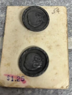 Vintage Pewter OWL  Picture Button  - 5/8" Pair Of 2 On Card NOS - Image 1 of 4