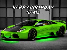 Green Lamborghini Lambo Car Edible Image Cake Birthday Topper Party 1/4 Sheet
