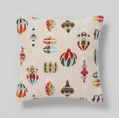 Threshold Embroidered Ornament Square Christmas Throw Pillow Blush 18"x18" - Image 1 of 4