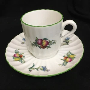 Spode Miniature Cup and Saucer, Fruit Scallop Design with Green Border - Picture 1 of 10