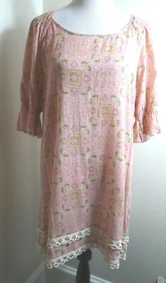 Juicy Couture розовый геометрический узор платье хлопок кружева отделки 3/4 рукава размер L * - Изображение 1 из 4