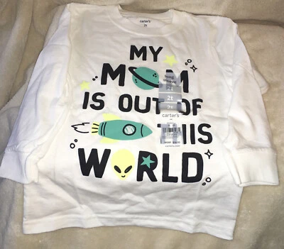 Camiseta Carters Talla 4T My Mom Is Out Of This World Manga Larga Unisex Niño Niña Foto 1 de 4