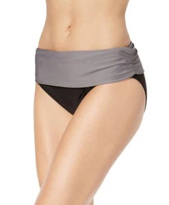 CALVIN KLEIN Women's Foldover Bikini Bottoms sz XL X-Large Gray Black Swimwear - Picture 1 of 5