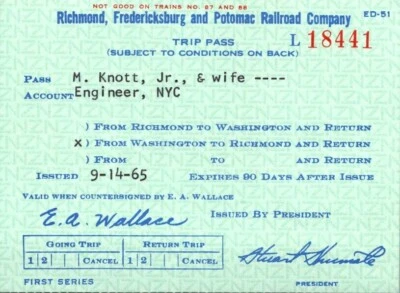 1965 Richmond, Fredericksburg and Potomac Railroad Ticket Stub - Richmond VA - Image 1 of 2