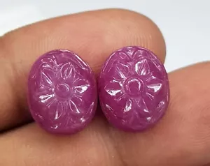 15.42 Ct Natural Mozambique Red Ruby Oval Shape Handmade Carving Loose Gemstone - Picture 1 of 9