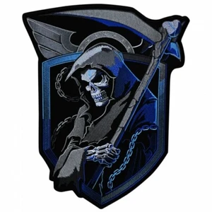 Grim Reaper Death with Scythe Skull Back Patch | Biker Gang Motorcycle Club Logo - Picture 1 of 3
