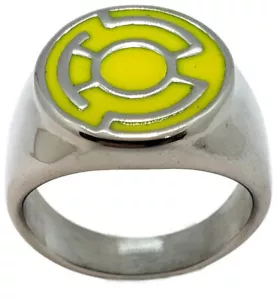 Anillo de linterna amarilla hecho de acero inoxidable Fear Sinestro Corps tallas 5-16 - Imagen 1 de 3