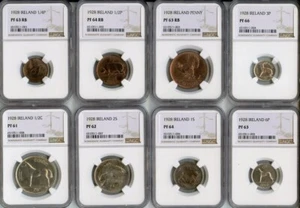 IRELAND , PROOF COMPLETE SET 1928 WITH ORIGINAL BOX NGC PF 61 - 66 , RAREU - Picture 1 of 3