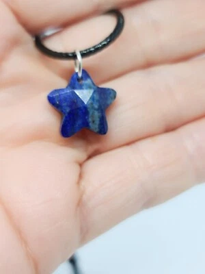 Chrystal Quartz Choker Necklace Lapis Lazuli Faceted Star Gemstone Pendant Charm - Image 1 of 4