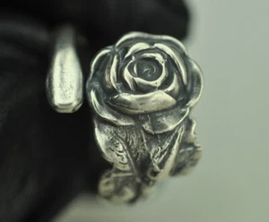 Dainty Solid 925 Sterling Silver Rose Flower Floral Adjustable Spoon Ring - Picture 1 of 6