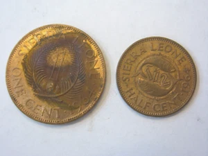 2PC Circulated Bronze Cent Coins From Sierra Leone Dated 1964 - Picture 1 of 2