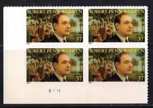 US Stamps: 2005 MNH Pl# Blk of 4 of the 37c Robert Penn Warren stamp, #3904 - Picture 1 of 1