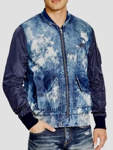 PRPS Goods & Co. Bleached Denim & Nylon Bomber Jacket Mens L Y2K Streetwear - Picture 1 of 11