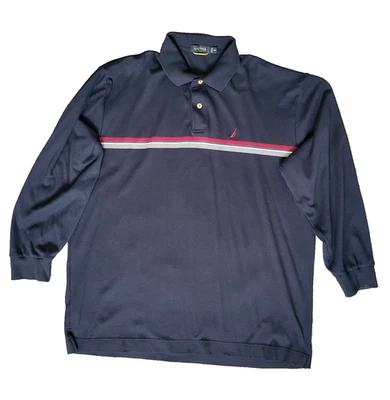 Camisa de manga larga Nautica para hombre talla XXL azul marino con logotipo rayas rojas 100% algodón Foto 1 de 4