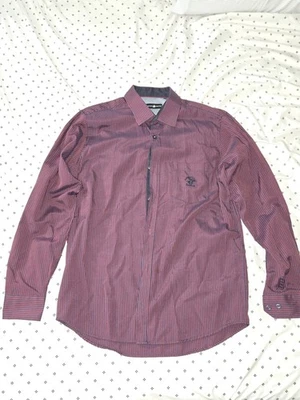 Beverly Hills Polo Club Men's Button Down Shirt Large Burgundy Black Striped - Image 1 of 4
