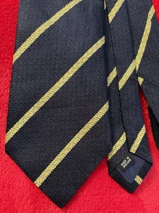 Corbata de seda Benson & Clegg London azul con rayas doradas sin arrugas hecha en Inglaterra - Imagen 1 de 10
